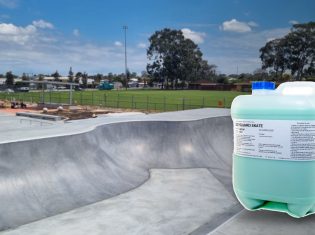 EzyGuard Skate anti-graffiti sealer in front of a sealed concrete skate park bowl in WA
