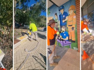 Graffiti Gone WA team applying anti-graffiti coating to protect murals and public art from graffiti in Perth