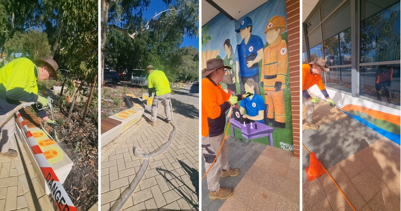 Graffiti Gone WA team applying anti-graffiti coating to protect murals and public art from graffiti in Perth